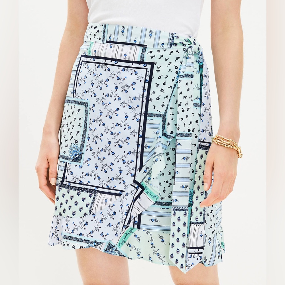 Loft Patchwork Ruffle Wrap Skirt - image 4